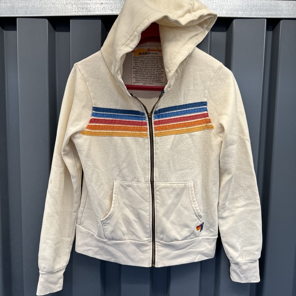 Aviator Nation 5 Stripe Hoodie Vintage White Size Small " Check Photos Of Zipper